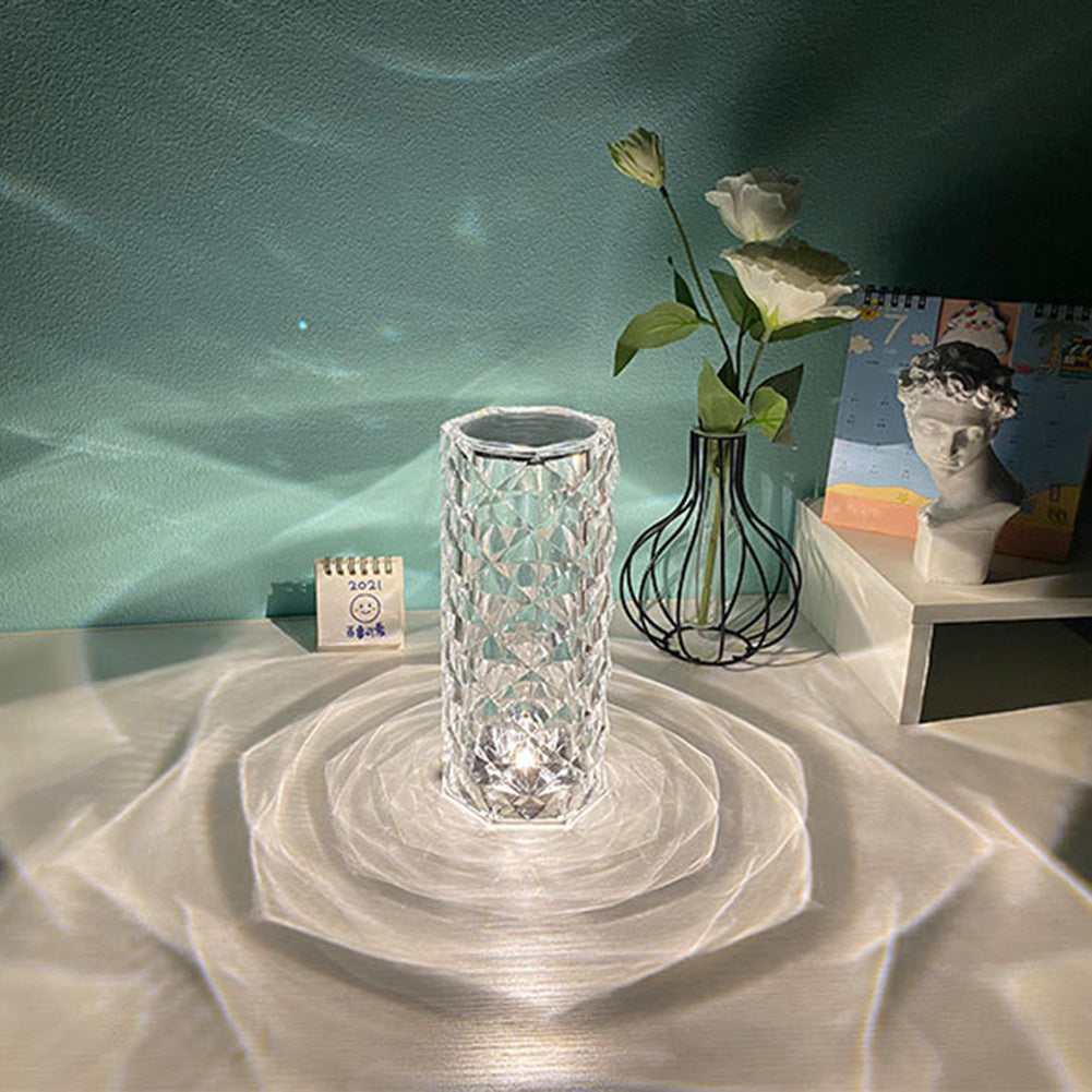Nordic Crystal USB Table Lamp – Touch Dimming Diamond Night Light & Rose Projector