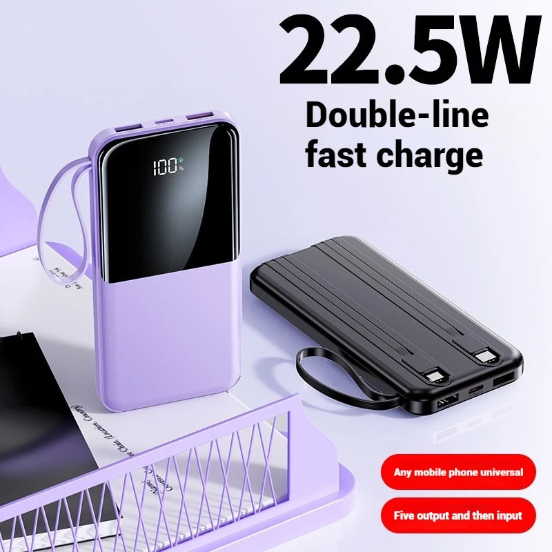 10000mAh Portable Power Bank – Fast Charging with 2 Cables