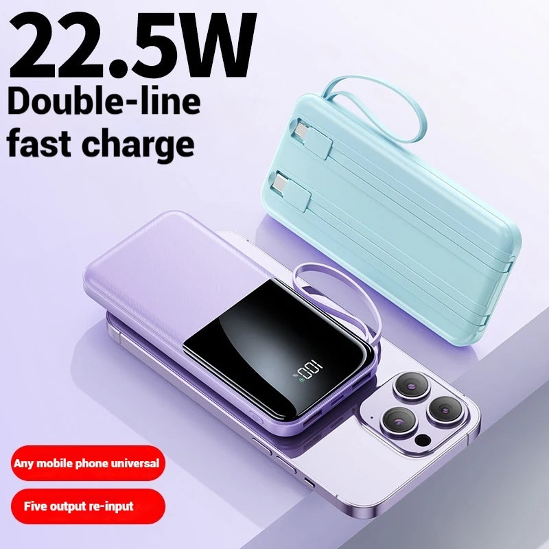 10000mAh Portable Power Bank – Fast Charging with 2 Cables