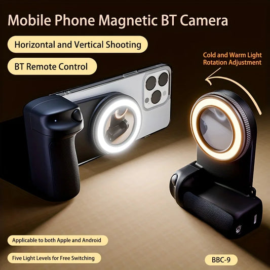 Magnetic Selfie Grip with Bluetooth Remote & Fill Light