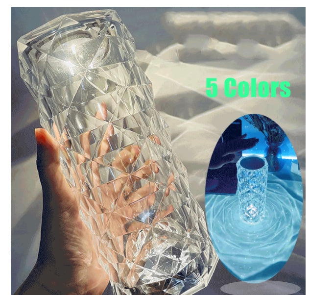 Nordic Crystal USB Table Lamp – Touch Dimming Diamond Night Light & Rose Projector