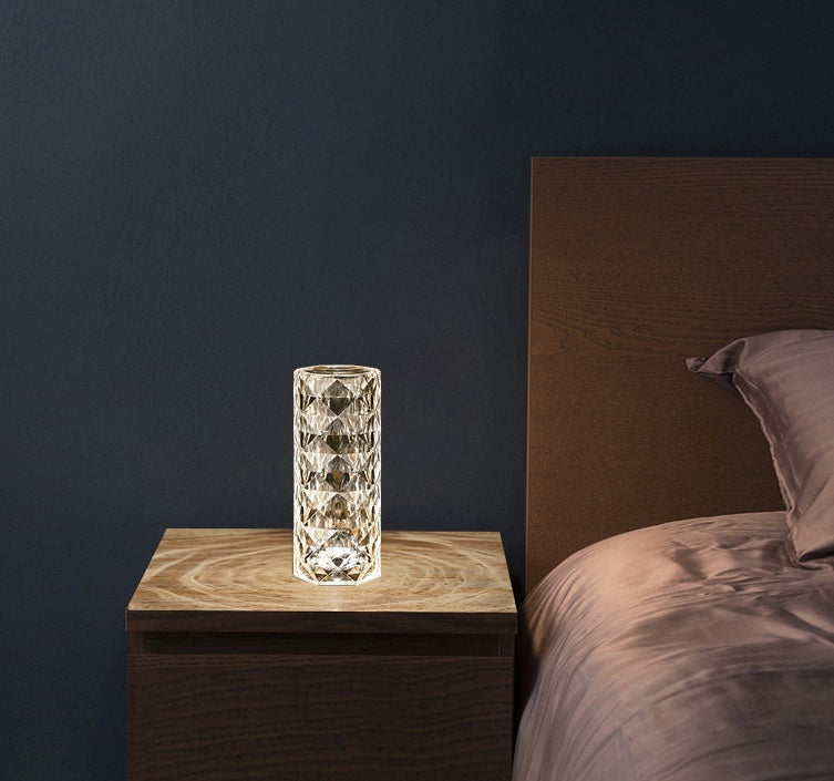 Nordic Crystal USB Table Lamp – Touch Dimming Diamond Night Light & Rose Projector