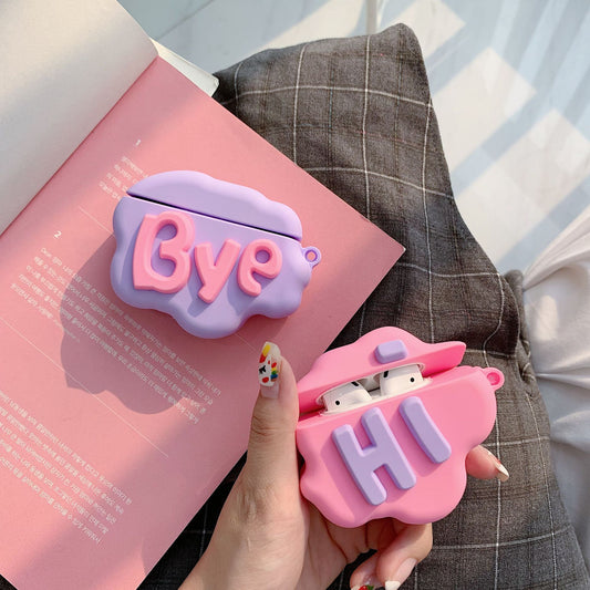Cute Cartoon AirPods 2 Case – 3D HI BYE Cloud Design
