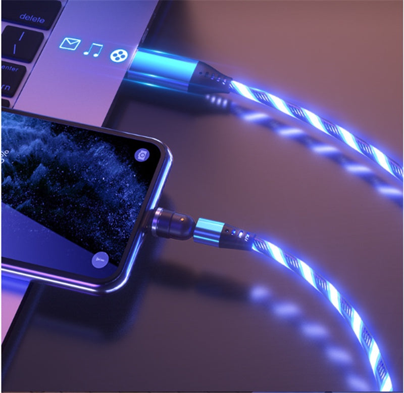 360° Rotate LED Magnetic Cable, 3A Fast Charging for iPhone, Type C & Micro USB