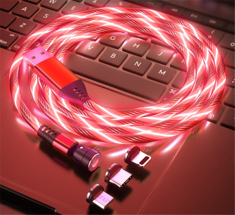 360° Rotate LED Magnetic Cable, 3A Fast Charging for iPhone, Type C & Micro USB