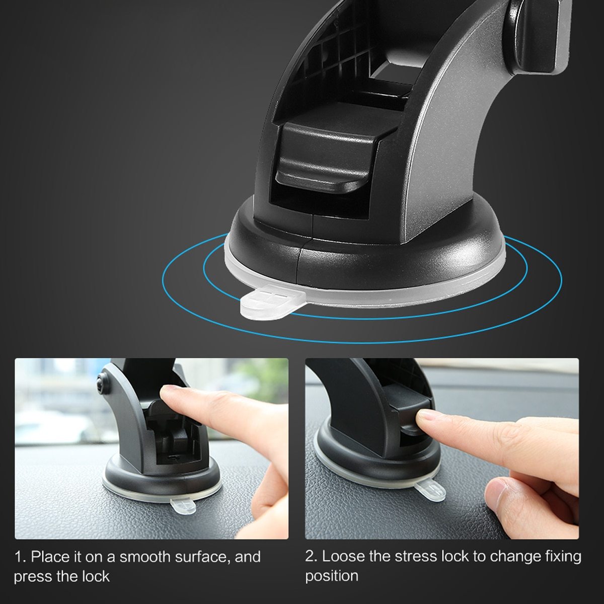 Telescopic Car Phone Holder with Long Arm & Dashboard Suction Mount