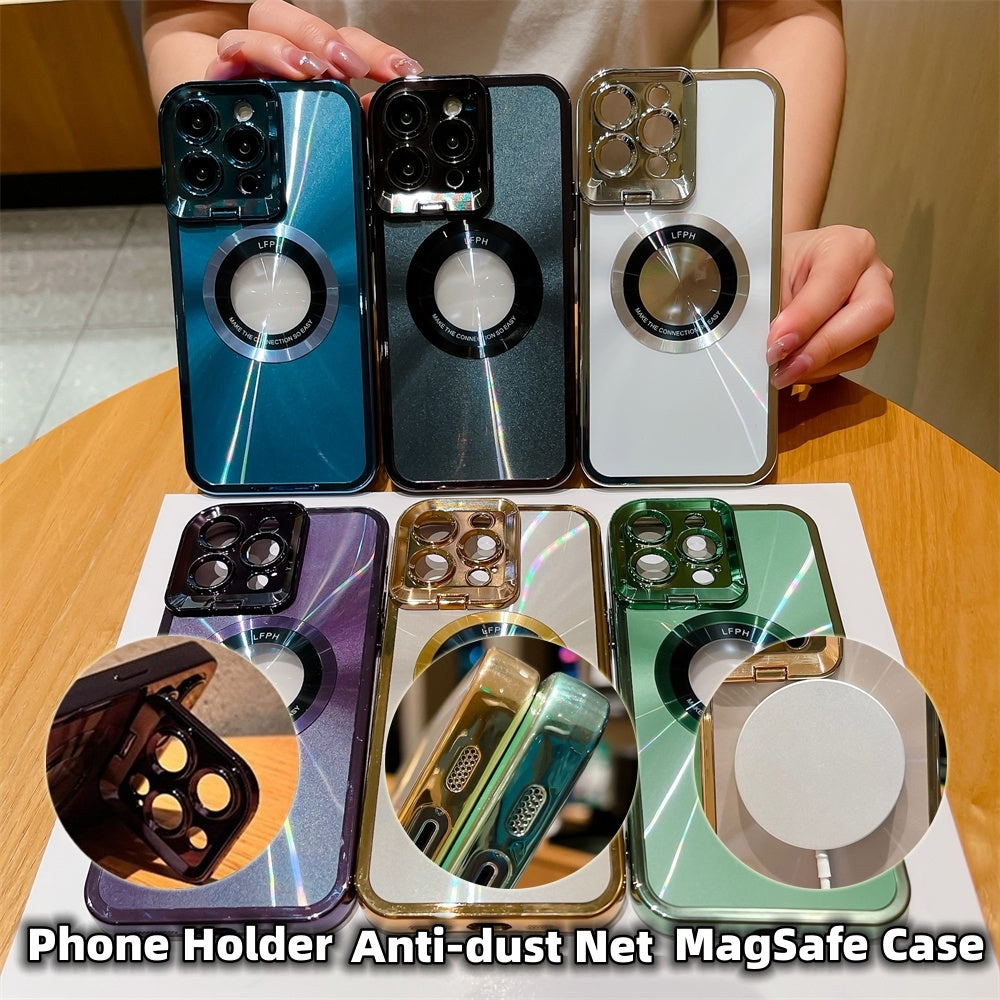 Luxury Electroplated Phone Case with CD Pattern, MagSafe & Camera Stand for iPhone 12/13/14 Pro Max