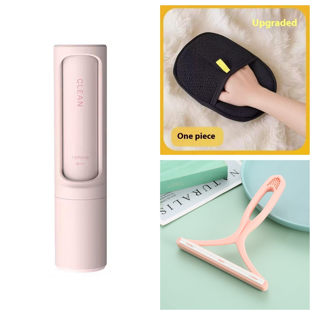 Portable 2-in-1 Pet Hair Removal Brush & Lint Roller, Self-Cleaning for Cat & Dog Fur