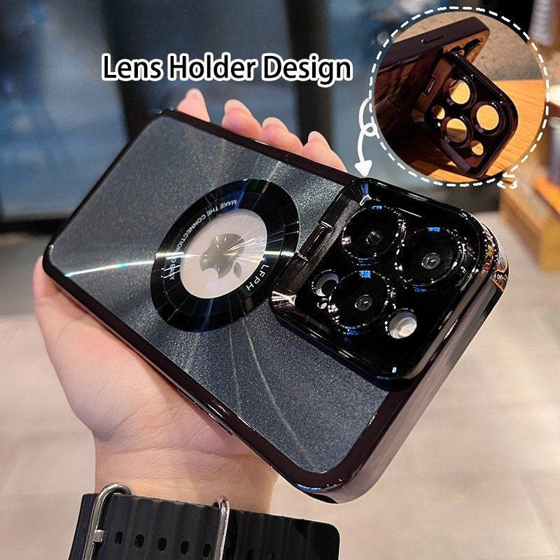 Luxury Electroplated Phone Case with CD Pattern, MagSafe & Camera Stand for iPhone 12/13/14 Pro Max