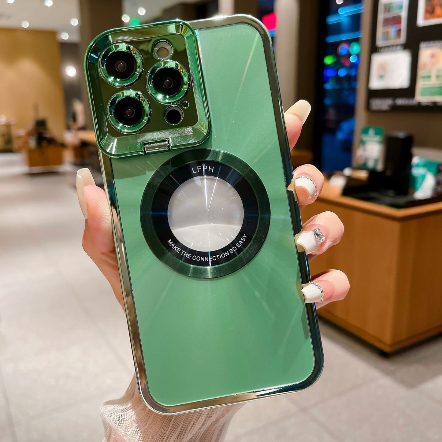 Luxury Electroplated Phone Case with CD Pattern, MagSafe & Camera Stand for iPhone 12/13/14 Pro Max