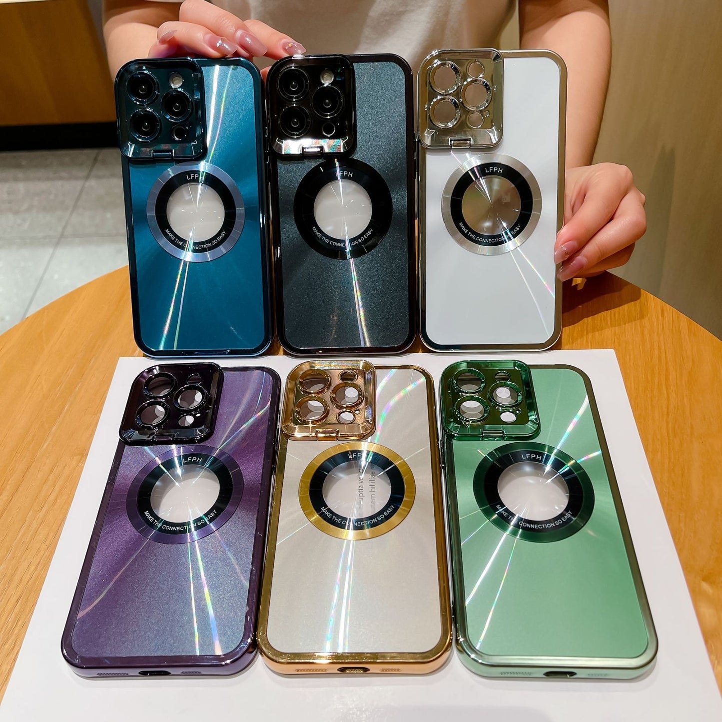 Luxury Electroplated Phone Case with CD Pattern, MagSafe & Camera Stand for iPhone 12/13/14 Pro Max