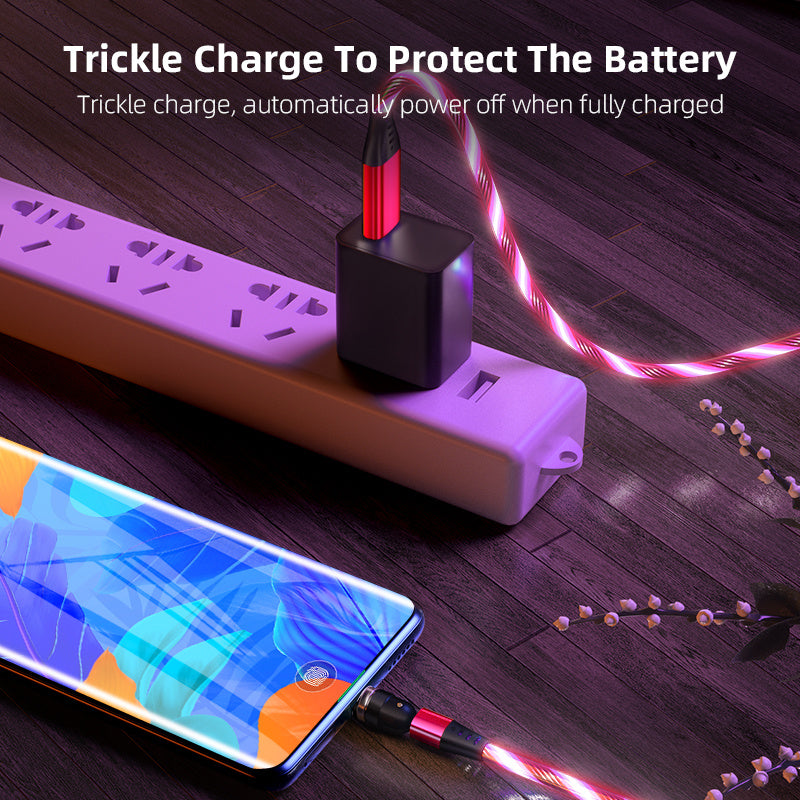 360° Rotate LED Magnetic Cable, 3A Fast Charging for iPhone, Type C & Micro USB