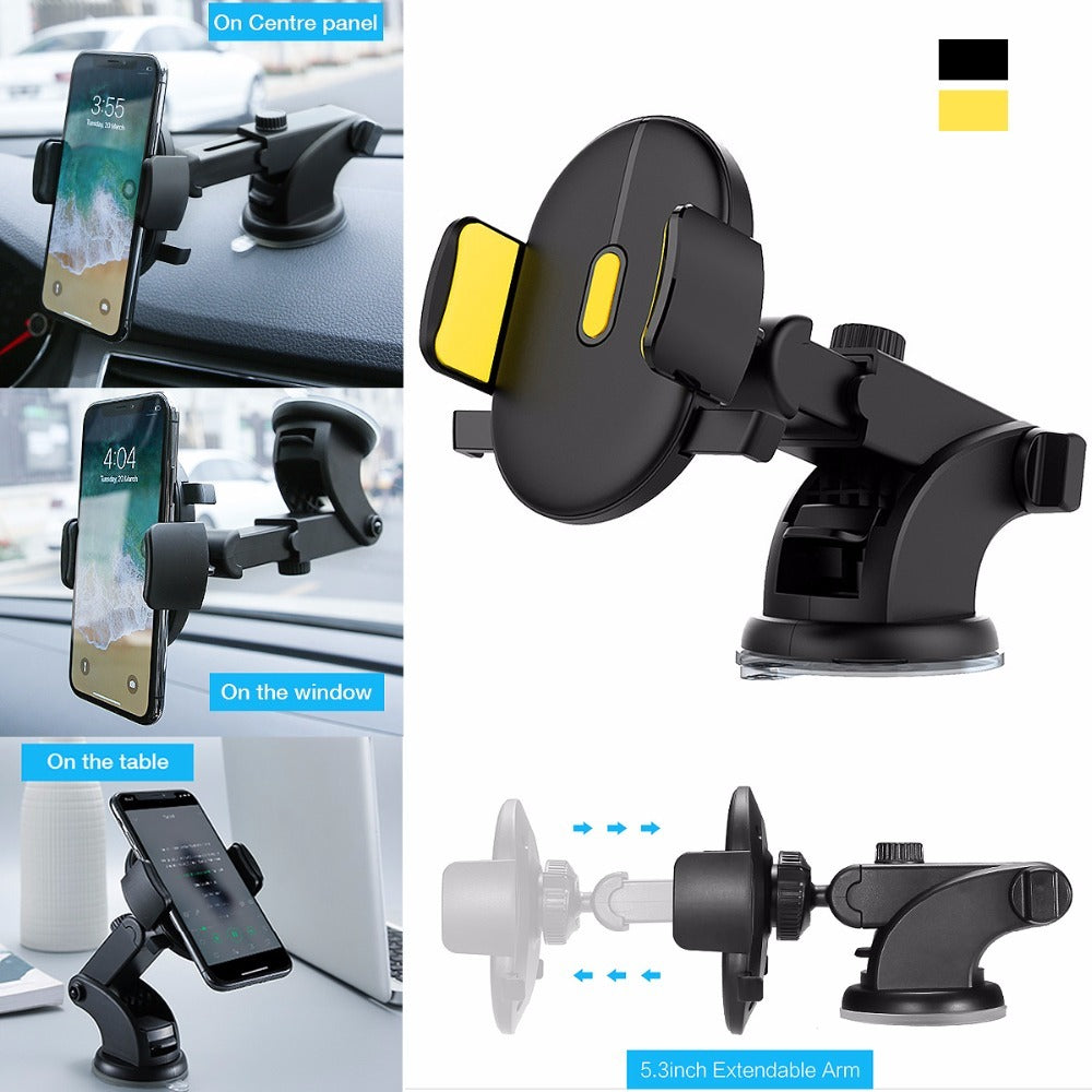 Telescopic Car Phone Holder with Long Arm & Dashboard Suction Mount
