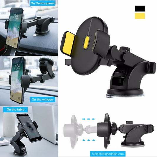 Telescopic Car Phone Holder with Long Arm & Dashboard Suction Mount
