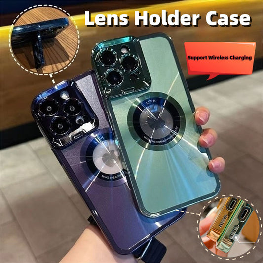 Luxury Electroplated Phone Case with CD Pattern, MagSafe & Camera Stand for iPhone 12/13/14 Pro Max