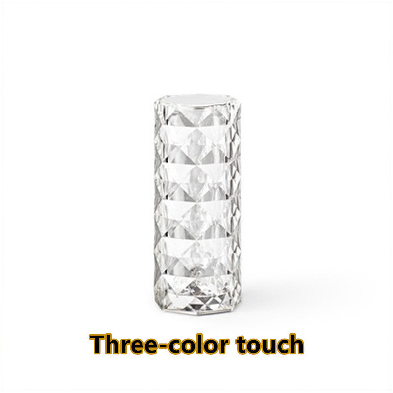 Nordic Crystal USB Table Lamp – Touch Dimming Diamond Night Light & Rose Projector