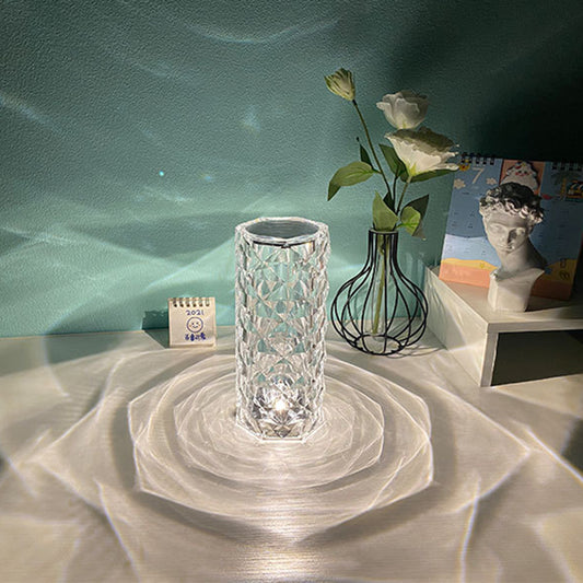 Nordic Crystal USB Table Lamp – Touch Dimming Diamond Night Light & Rose Projector