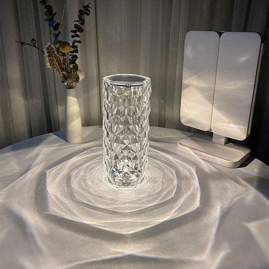 Nordic Crystal USB Table Lamp – Touch Dimming Diamond Night Light & Rose Projector