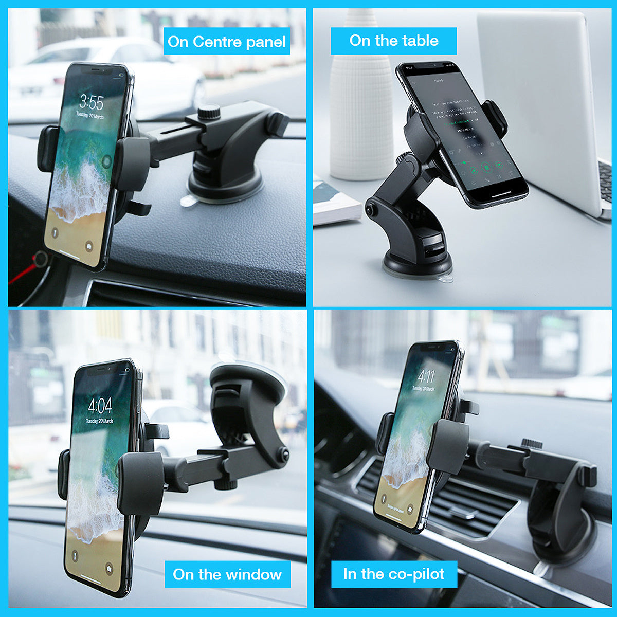 Telescopic Car Phone Holder with Long Arm & Dashboard Suction Mount