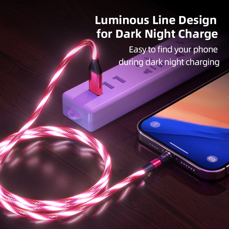 360° Rotate LED Magnetic Cable, 3A Fast Charging for iPhone, Type C & Micro USB