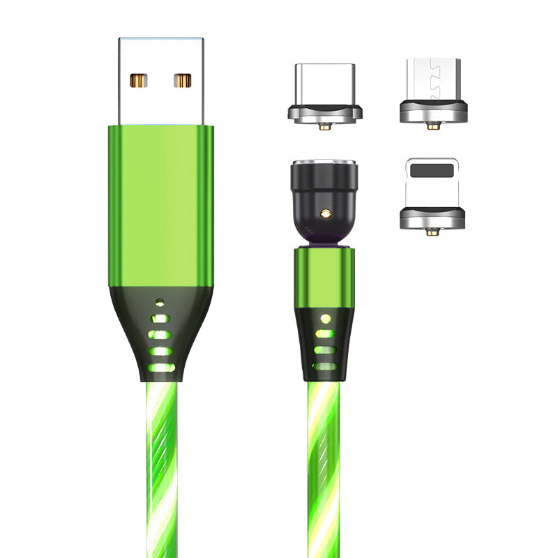 360° Rotate LED Magnetic Cable, 3A Fast Charging for iPhone, Type C & Micro USB