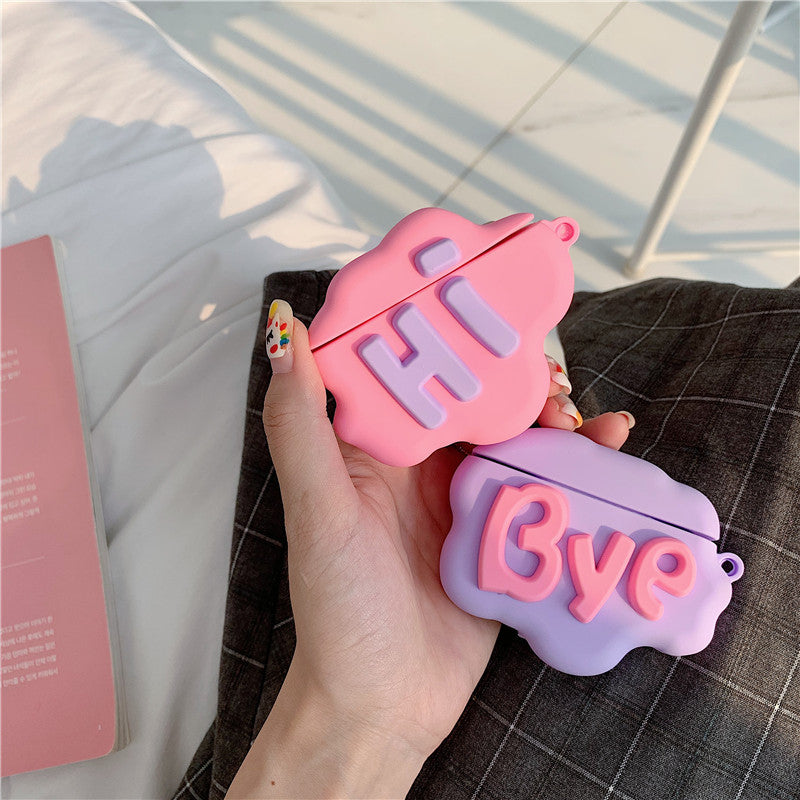 Cute Cartoon AirPods 2 Case – 3D HI BYE Cloud Design