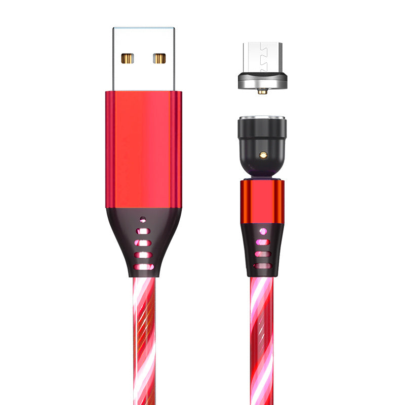 360° Rotate LED Magnetic Cable, 3A Fast Charging for iPhone, Type C & Micro USB