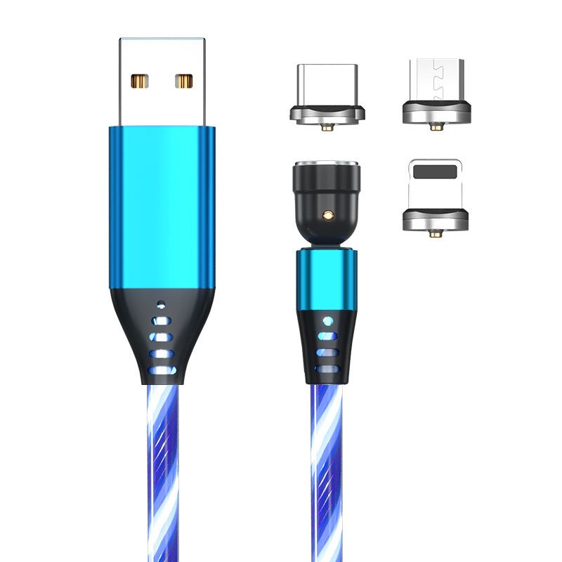 360° Rotate LED Magnetic Cable, 3A Fast Charging for iPhone, Type C & Micro USB