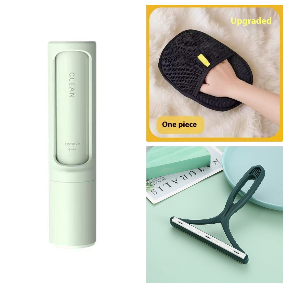 Portable 2-in-1 Pet Hair Removal Brush & Lint Roller, Self-Cleaning for Cat & Dog Fur