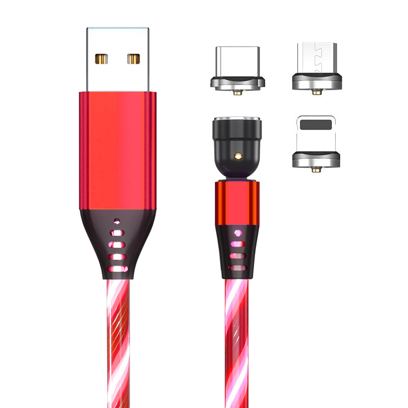 360° Rotate LED Magnetic Cable, 3A Fast Charging for iPhone, Type C & Micro USB