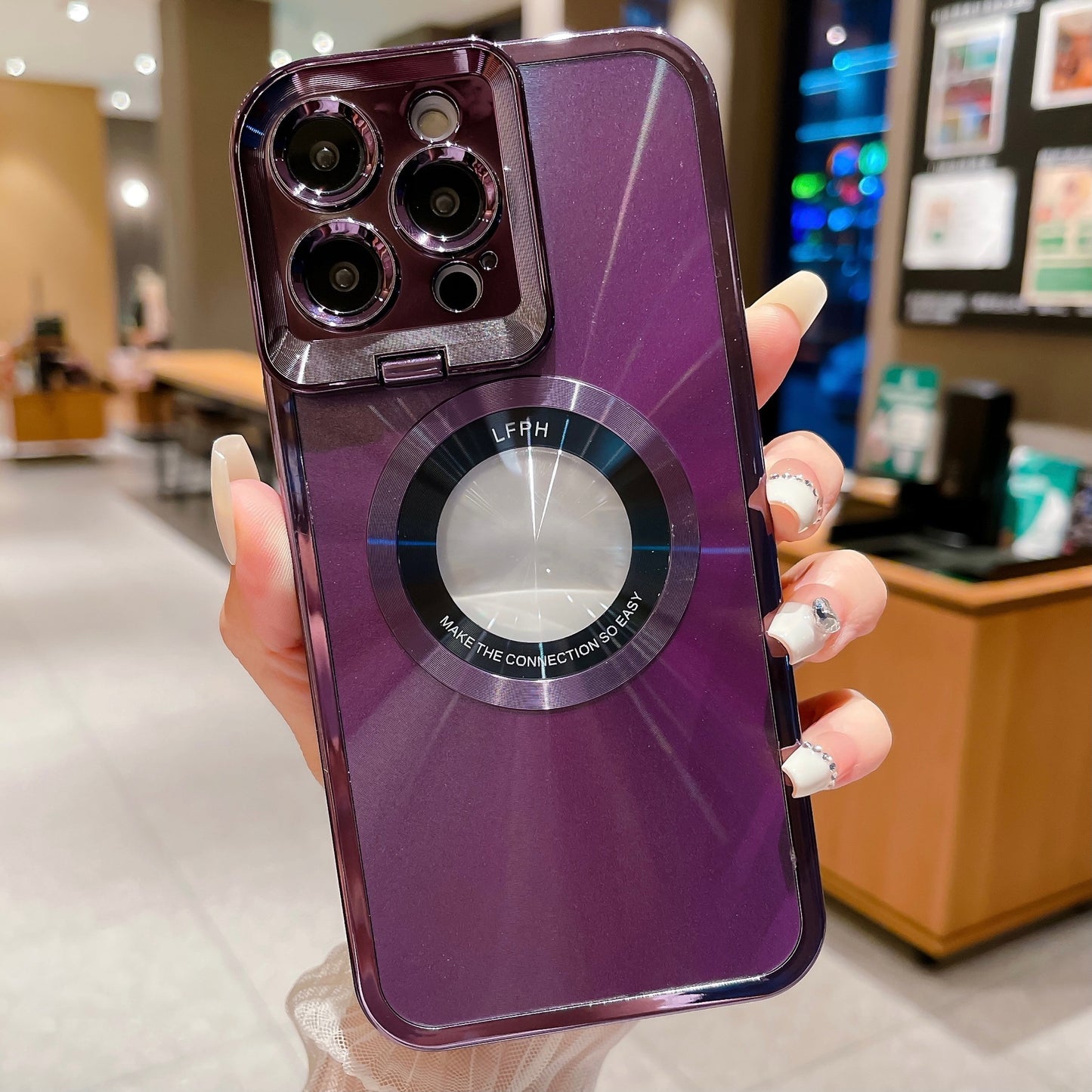 Luxury Electroplated Phone Case with CD Pattern, MagSafe & Camera Stand for iPhone 12/13/14 Pro Max