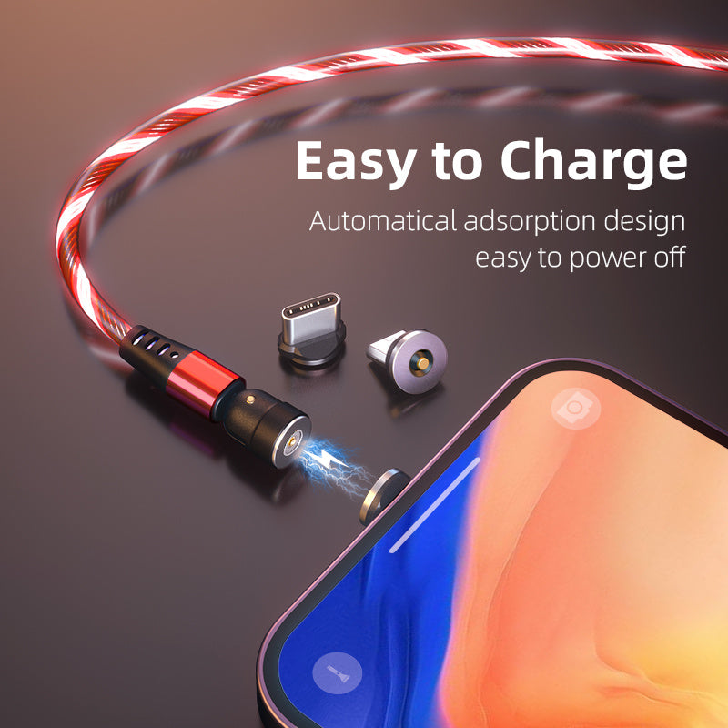 360° Rotate LED Magnetic Cable, 3A Fast Charging for iPhone, Type C & Micro USB