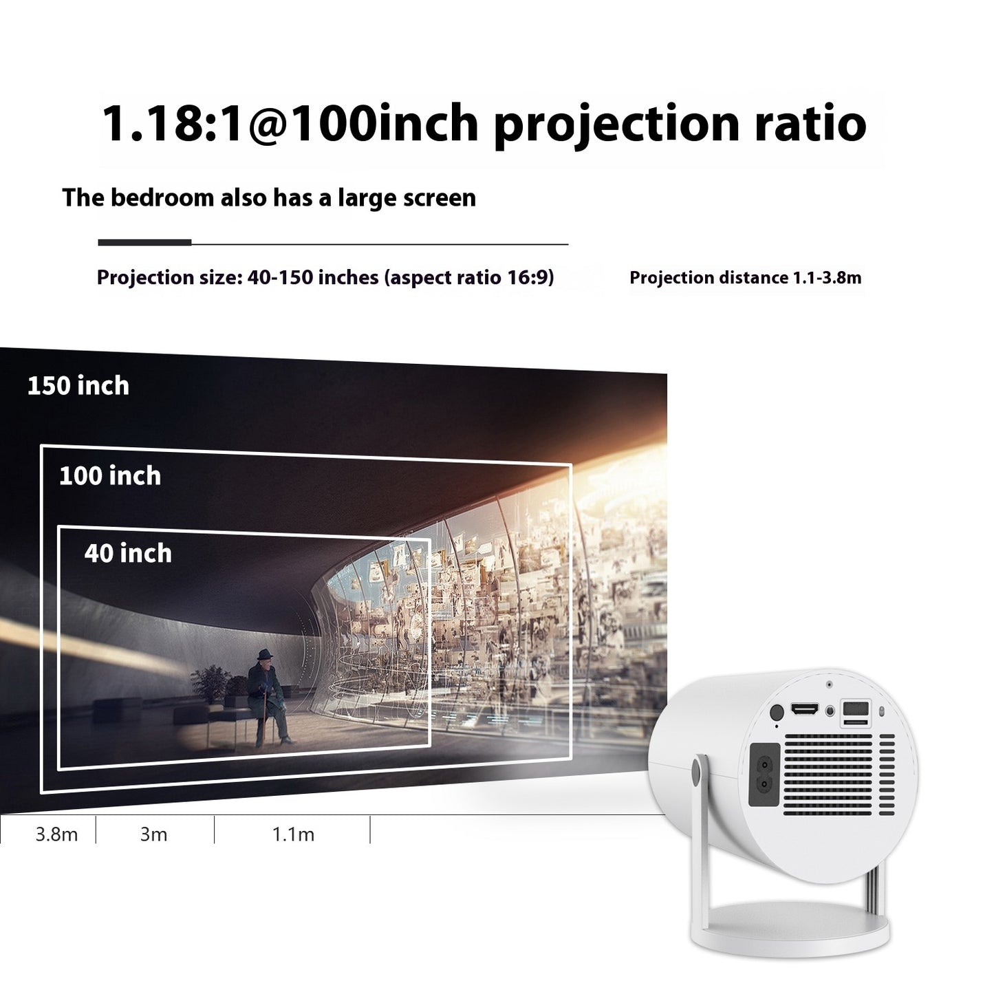 Compact Home Projector – Auto Focus & 180° Projection