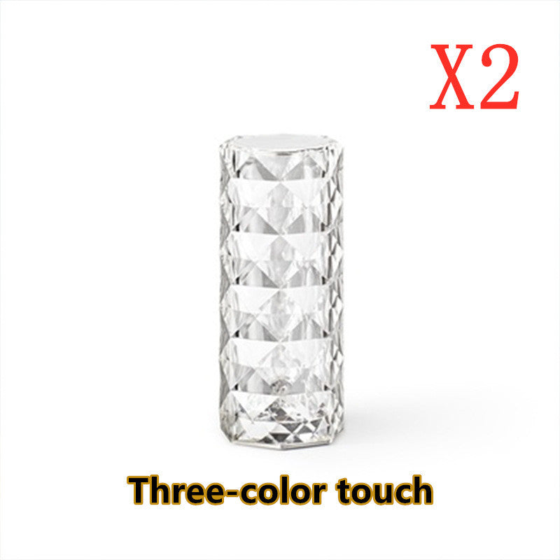 Nordic Crystal USB Table Lamp – Touch Dimming Diamond Night Light & Rose Projector